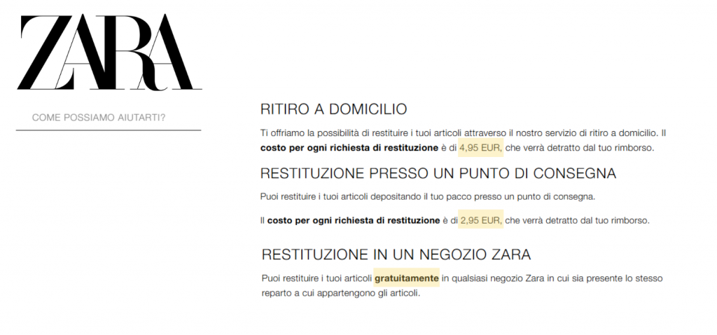 Resi eCommerce opzioni reso GEL Proximity